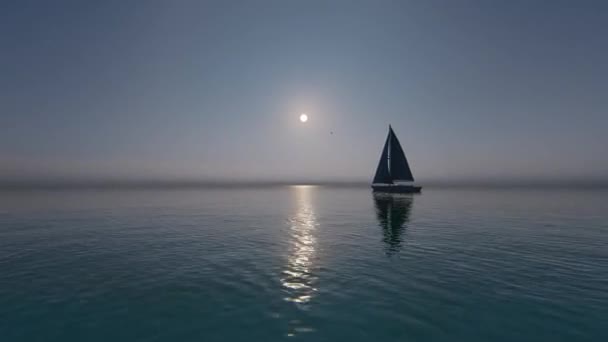 Yacht Sails Open Sea Moonlit Night Sky Shining Sailing Boat — Video Stock