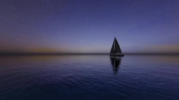 Yacht Sails Open Sea Night Sky Shining Sailing Boat Ocean — ストック動画
