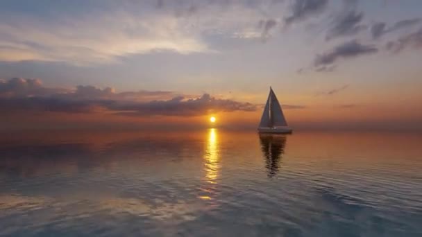 Yacht Sails Open Sea Evening Sun Shining Sailing Boat Ocean — Stock video