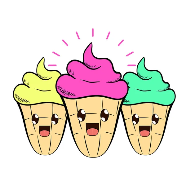 Dondurmanın gözlemedeki vektör görüntüsü. Dondurma çizgi film karakteri.