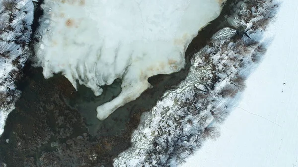 Vista Pájaro Del Derretimiento Del Hielo Río Finales Febrero — Foto de Stock