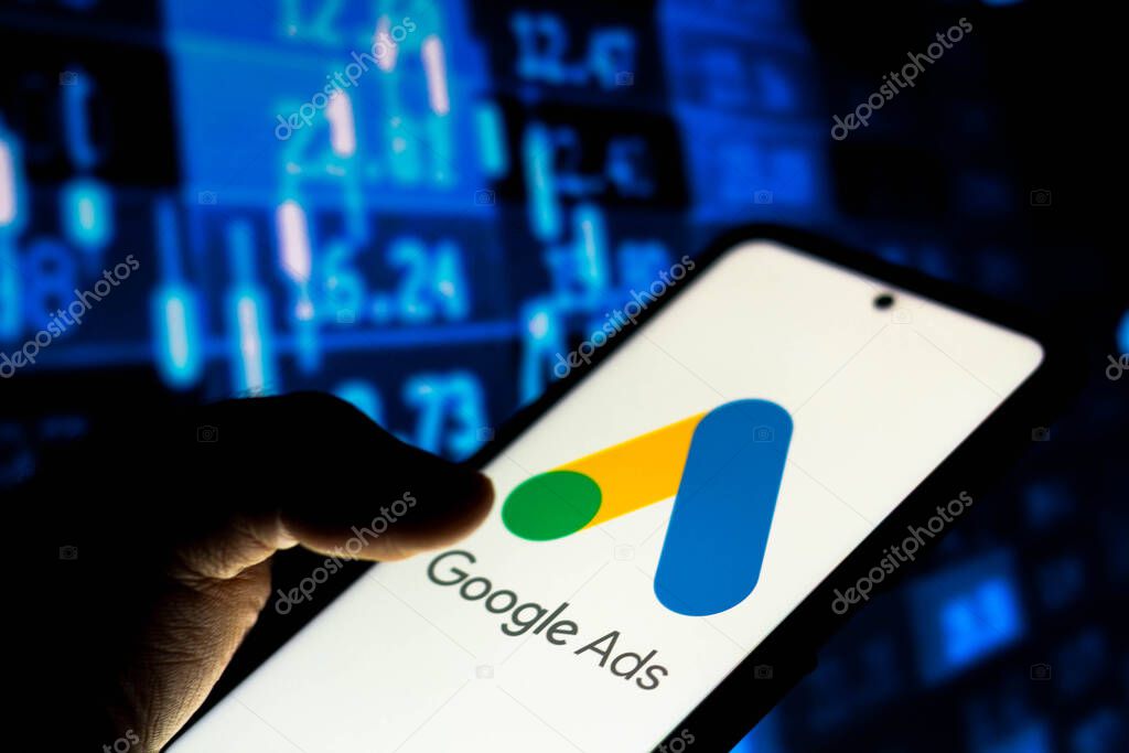 October 12, 2021, Brazil. In this photo illustration the Google Ads (AdWords) logo seen displayed on a smartphone