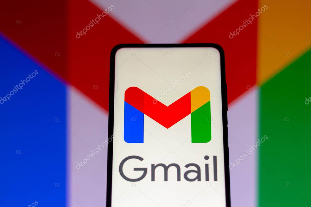 October 31, 2021, Brazil. In this photo illustration the Google Gmail logo seen displayed on a smartphone