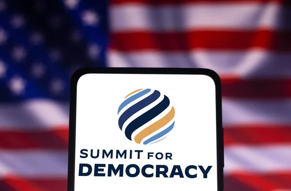 December 2021 Brasilien Den Här Bilden Visas Summit Democracy Logotypen — Stockfoto