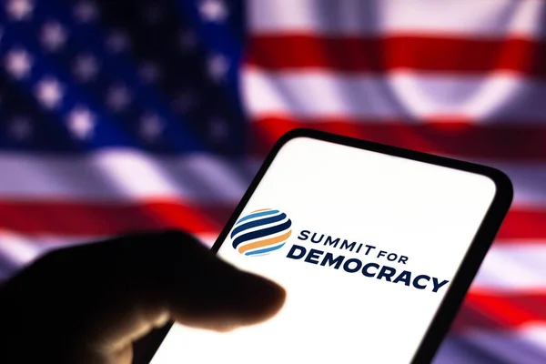 December 2021 Brasilien Den Här Bilden Visas Summit Democracy Logotypen — Stockfoto