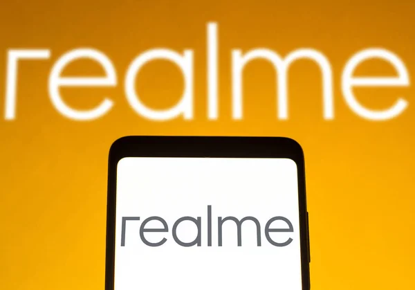 Grudnia 2021 Brazylia Tym Zdjęciu Logo Realme Wyświetlane Smartfonie Tle — Zdjęcie stockowe
