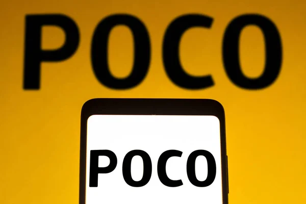December 2021 Brazil Photo Illustration Poco Logo Seen Displayed Smartphone — Stock Photo, Image
