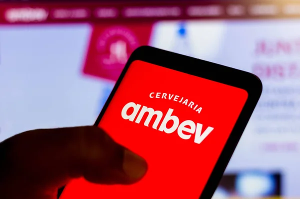 December 2021 Brazil Photo Illustration Ambev Logo Displayed Smartphone — Stock Photo, Image