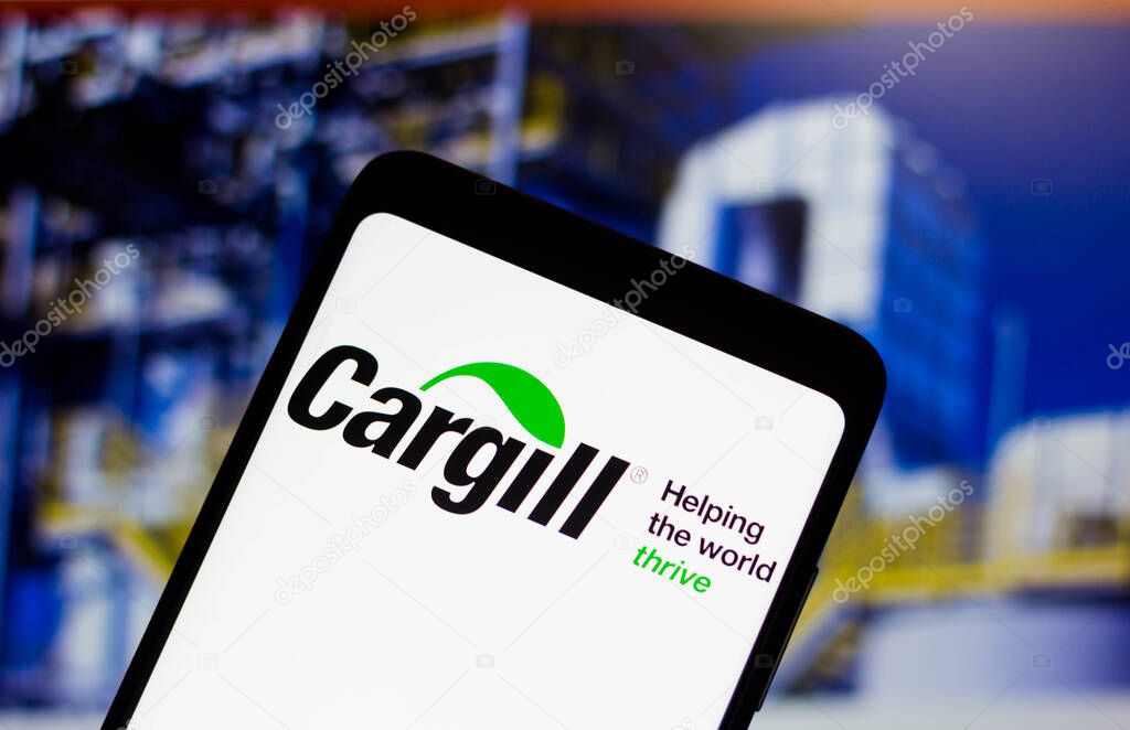 December 28, 2021, Brazil. In this photo illustration the Cargill logo displayed on a smartphone