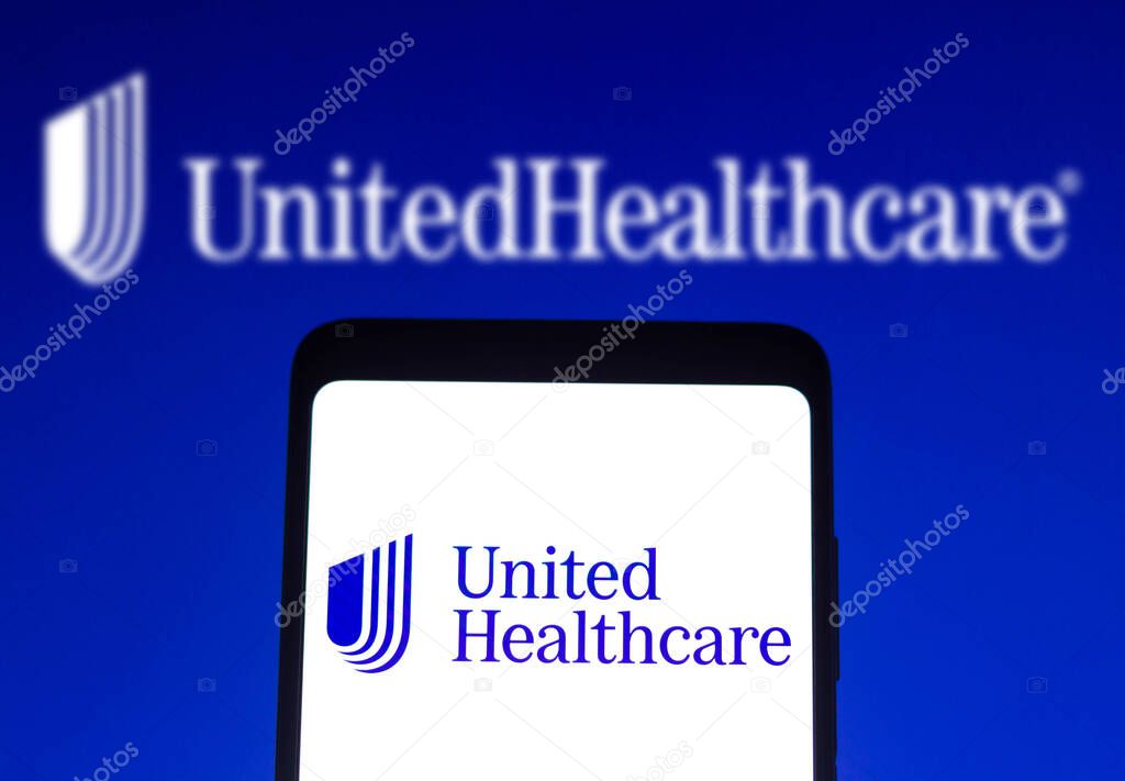 January 3, 2022, Brazil. In this photo illustration, the UnitedHealthcare logo seen displayed on a smartphone screen and in the background