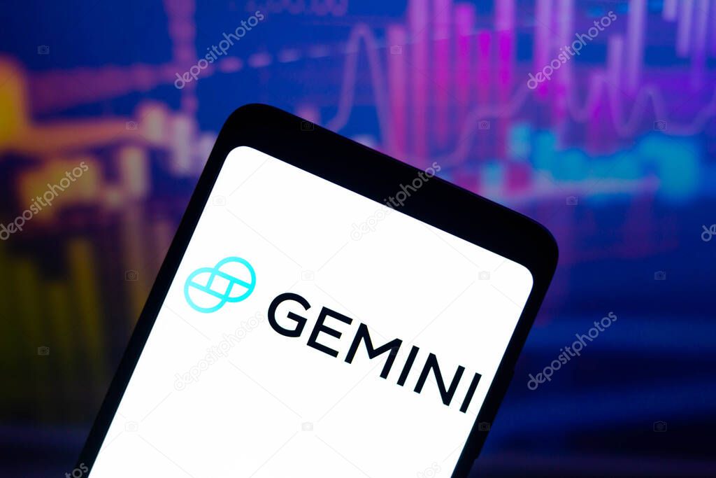 February 1, 2022, Brazil. In this photo illustration, the logo of the Gemini Trust Company, a cryptocurrency and escrow company that allows customers to buy, sell and store digital assets is displayed on a smartphone screen