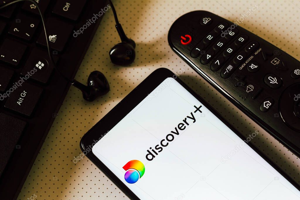 February 3, 2022, Brazil. In this photo illustration, the logo of the Discovery + (Discovery Plus), a streaming service owned by Discovery is displayed on a smartphone screen
