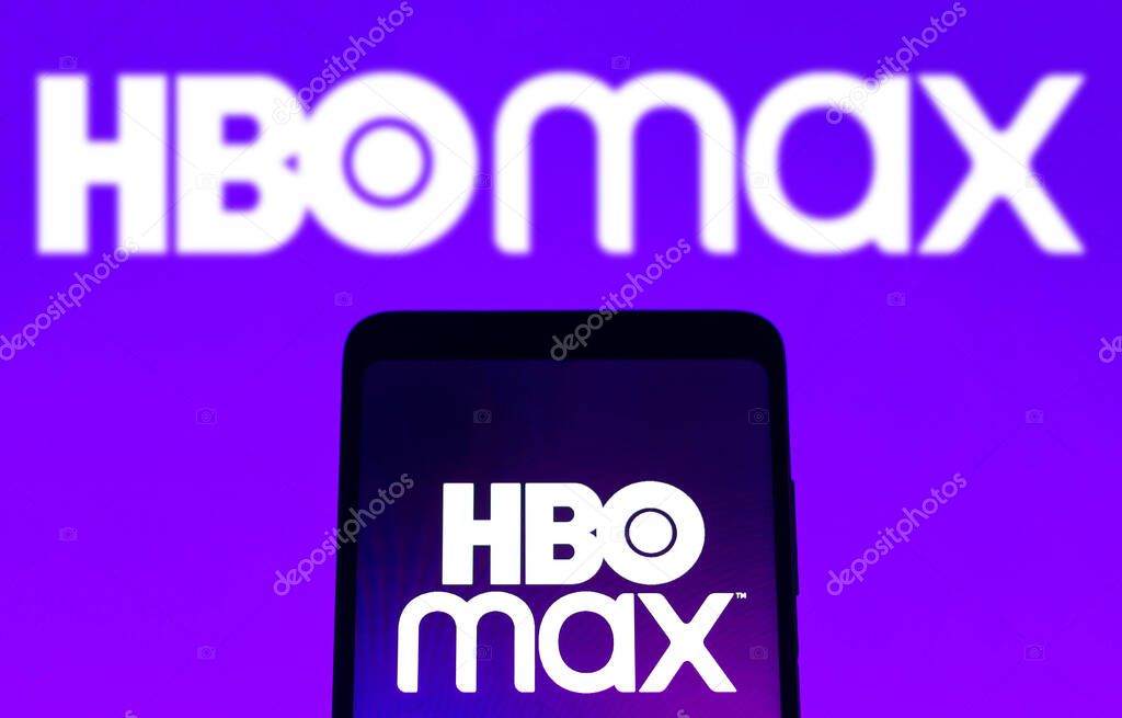 February 3, 2022, Brazil. In this photo illustration, the HBO Max logo is displayed on a smartphone screen and in the background