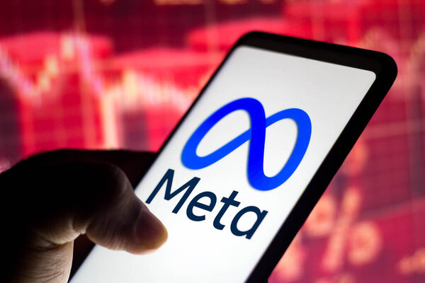 February 5, 2022, Brazil. In this photo illustration the Meta Platforms logo seen displayed on a smartphone screen