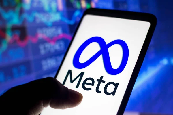 Şubat 2022 Brezilya Resimde Meta Platformları Logosu Bir Akıllı Telefon — Stok fotoğraf