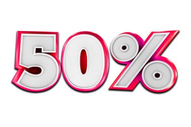 Beyaz arka planda yüzde 50. Matematiksel, finansal ve istatistiksel sembol beyaz arka planda izole edilmiş. Özel Teklif, İndirime Kadar Satış, Banner, Reklam