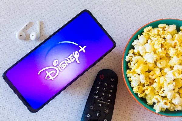 April 2022 Brazil Photo Illustration Disney Logo Seen Displayed Smartphone — 스톡 사진