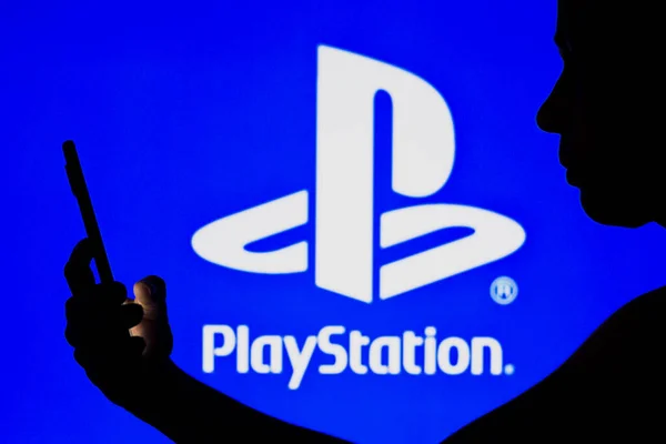 May 2022 Brazil Photo Illustration Playstation Logo Seen Background Silhouetted — Stockfoto