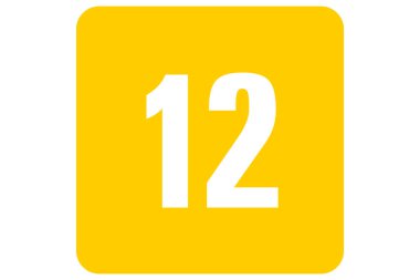 Beyaz numara 12, sarı arkaplan. Kavramsal değerlendirme (Classind). 12 yaşın üstündeki insanlar için uygun.