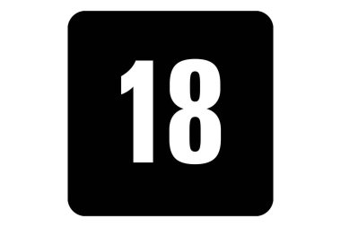 Beyaz numara 18, siyah arkaplan. Kavramsal değerlendirme (Classind). 18 yaşın üzerindeki insanlar için uygundur (18).