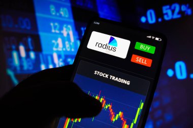 May 8, 2022, Brazil. In this photo illustration the stock trading graph of Radius Global Infrastructure seen on a smartphone screen