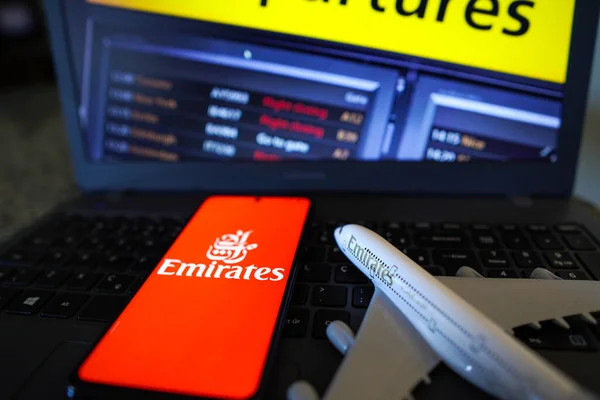 May 2022 Brazil Photo Illustration Emirates Airlines Logo Seen Displayed — 스톡 사진
