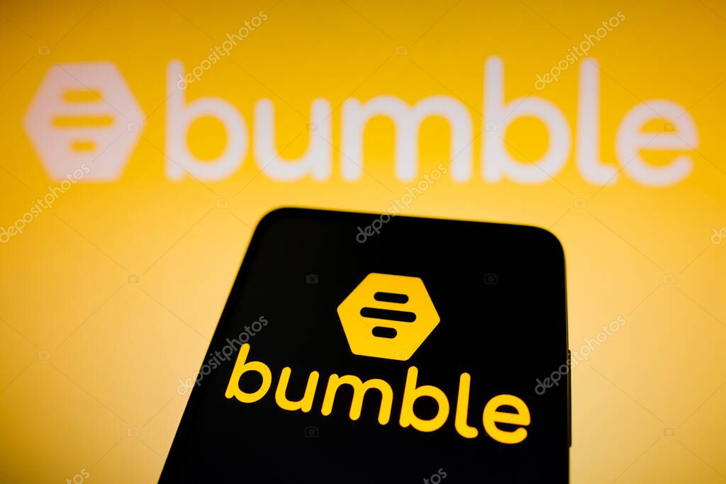 May 14, 2022, Brazil. In this photo illustration the Bumble logo seen displayed on a smartphone and in the background
