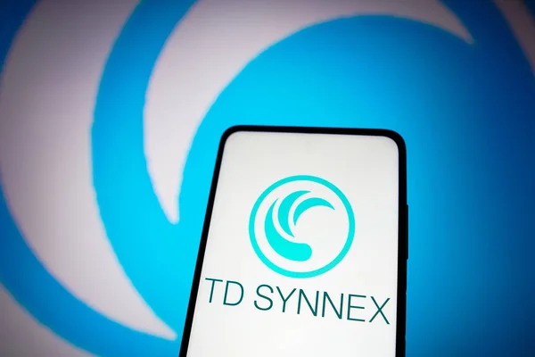 2022 브라질 Synnex 코퍼레이션 스마트폰에 표시된 배경에 표시된 — 스톡 사진