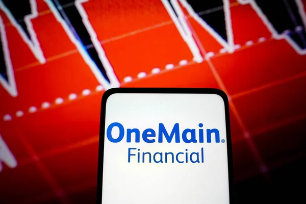 2022年5月19日 在这张照片中 Onemain Financial标志显示在智能手机屏幕上 — 图库照片