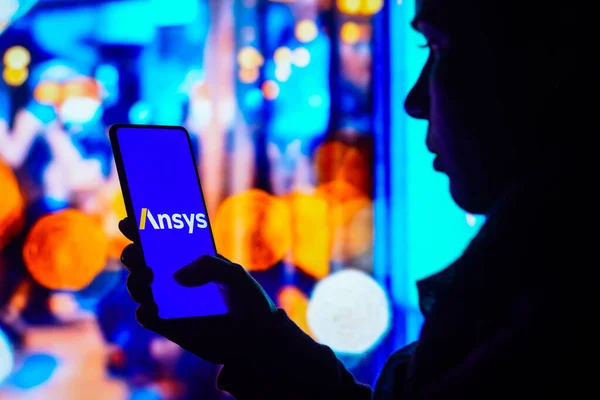 브라질 2022 사진의 삽화에서 스크린에 표시된 Ansys Inc 로고가 스마트폰을 — 스톡 사진