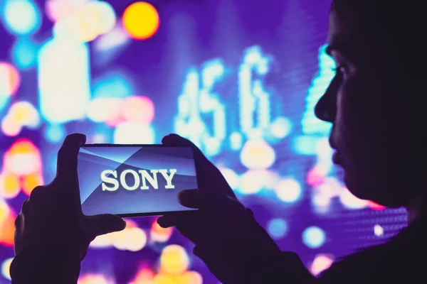 June 2022 Brazil Photo Illustration Silhouetted Woman Holds Smartphone Sony — Stock Photo, Image