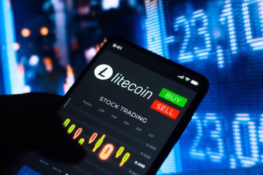 20 Haziran 2022, Brezilya. Bu resimde, akıllı telefon ekranında görülen Litecoin hisse senedi alım satım grafiği (LTC)