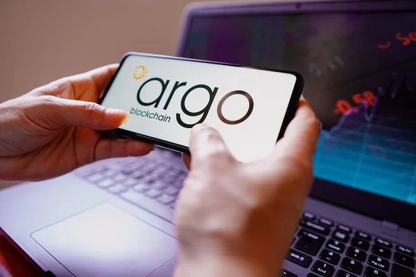 Липня 2022 Року Бразилія Цій Ілюстрації Логотип Argo Blockchain Відображається — стокове фото