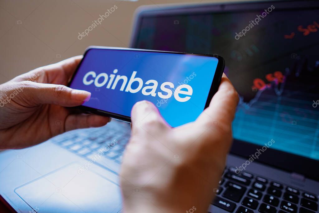 July 4, 2022, Brazil. In this photo illustration, the Coinbase logo seen displayed on a smartphone screen