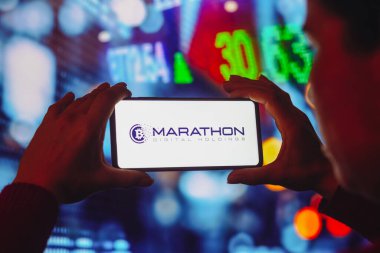 July 19, 2022, Brazil. In this photo illustration the Marathon Digital Holdings logo seen displayed on a smartphone screen