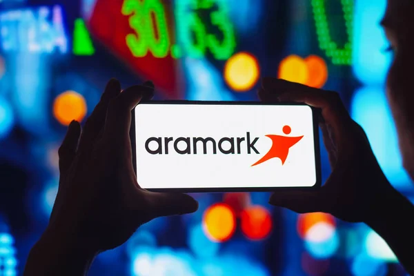 July 2022 Brazil Photo Illustration Aramark Corporation Logo Displayed Smartphone — стоковое фото