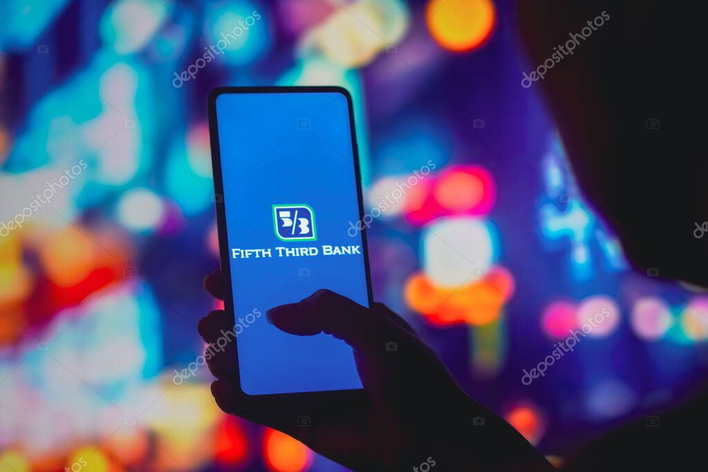 July 25, 2022, Brazil. In this photo illustration, the Fifth Third Bank logo is displayed on a smartphone screen