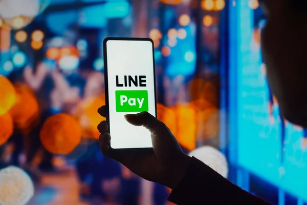 July 2022 Brazil Photo Illustration Line Pay Logo Displayed Smartphone — Stock fotografie