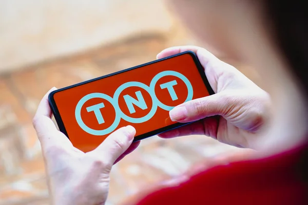 July 2022 Brazil Photo Illustration Tnt Express Logo Displayed Smartphone — 스톡 사진