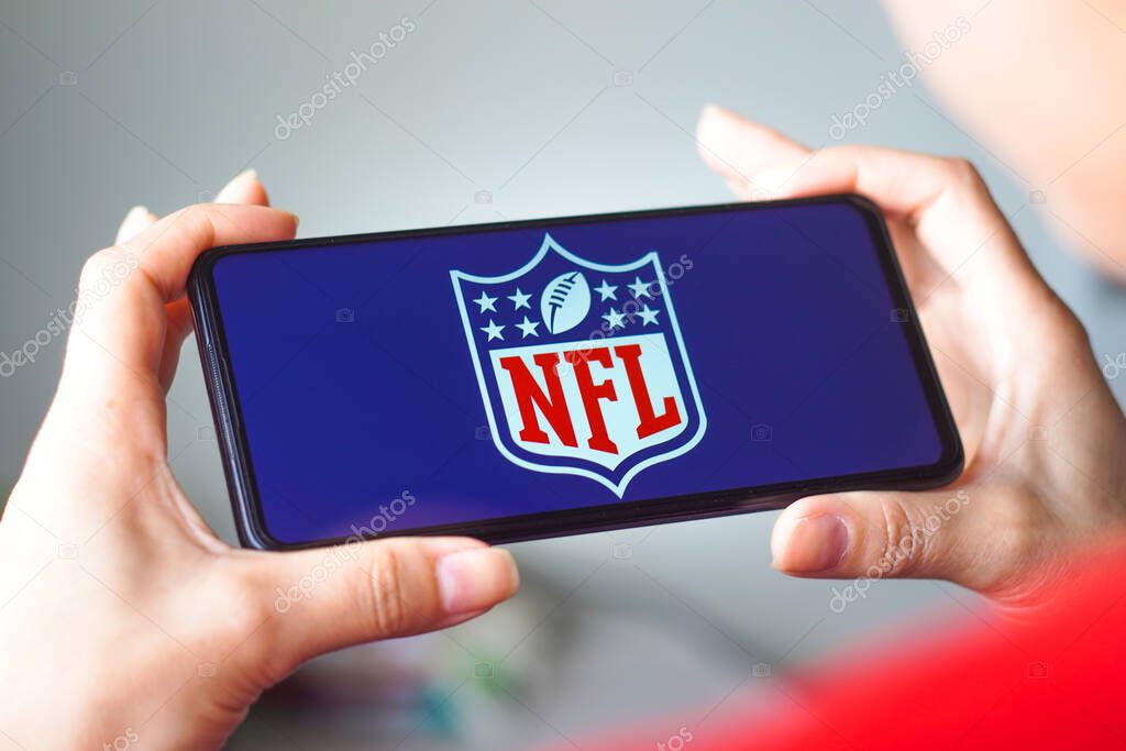 July 29, 2022, Brazil. In this photo illustration, the National Football League (NFL) logo is displayed on a smartphone screen