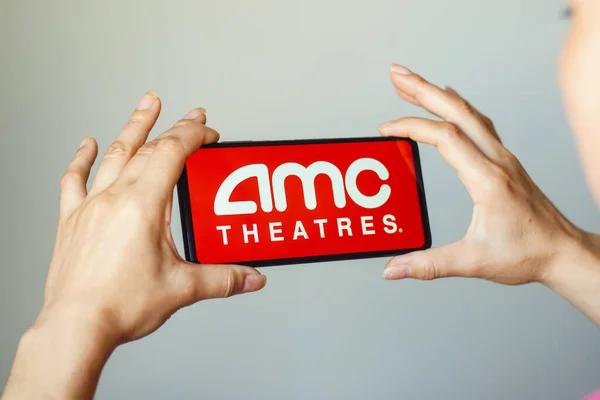 August 2022 Brazil Photo Illustration Amc Theatres Logo Displayed Smartphone — Zdjęcie stockowe