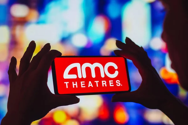 August 2022 Brazil Photo Illustration Amc Theatres Logo Displayed Smartphone — Zdjęcie stockowe
