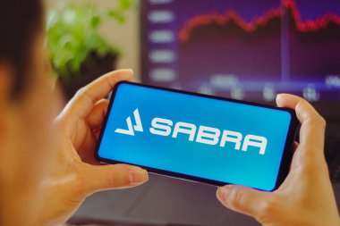 August 15, 2022, Brazil. In this photo illustration, the Sabra Health Care REIT logo is displayed on a smartphone screen