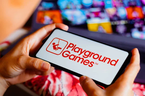 August 2022 Brazil Photo Illustration Playground Games Logo Displayed Smartphone — Stockfoto