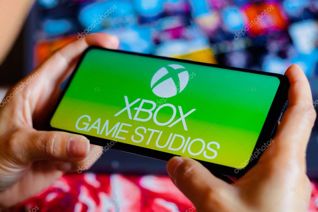 August 17, 2022, Brazil. In this photo illustration, the Xbox Game Studios logo is displayed on a smartphone screen