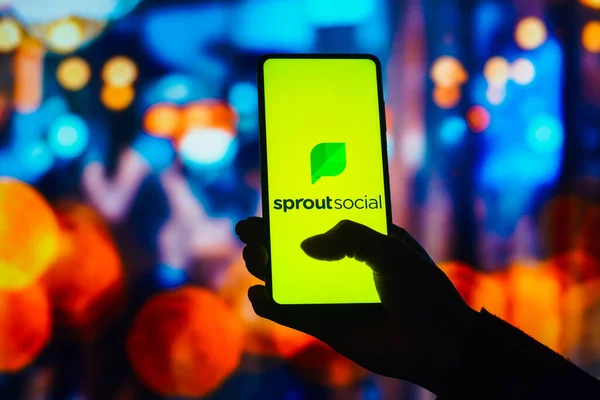 August 2022 Brazil Photo Illustration Sprout Social Logo Displayed Smartphone — Stock fotografie