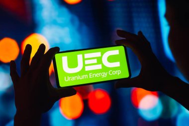 August 30, 2022, Brazil. In this photo illustration, the Uranium Energy Corporation logo is displayed on a smartphone screen