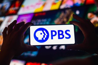 September 2, 2022, Brazil. In this photo illustration, the Public Broadcasting Service (PBS) logo is displayed on a smartphone screen clipart