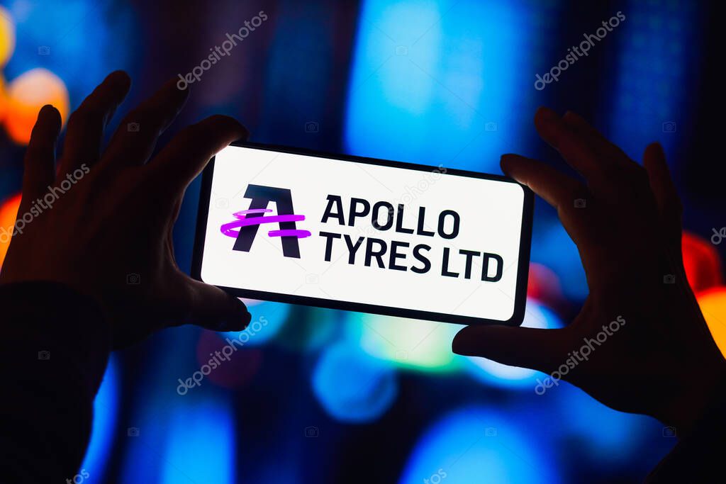 September 5, 2022, Brazil. In this photo illustration, the Apollo Tyres Limited logo is displayed on a smartphone screen