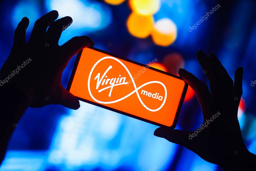 September 14, 2022, Brazil. In this photo illustration, the Virgin Media logo is seen displayed on a smartphone